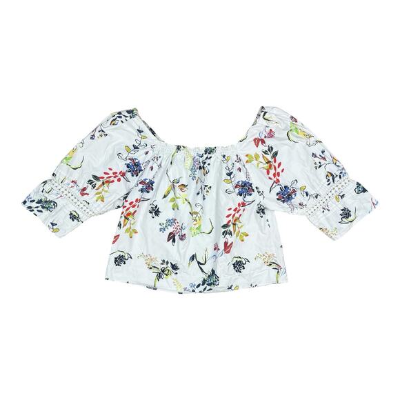 Tanya Taylor Stassi Floral Crochet Detail Cotton Top Peasant Blouse Size 12 - Picture 5 of 6